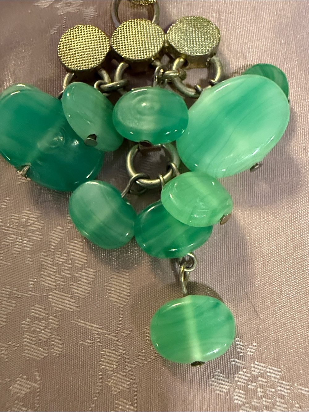 Green Bead Cluster Drop Earrings with Gold-Tone Accents - Picture 2 of 3